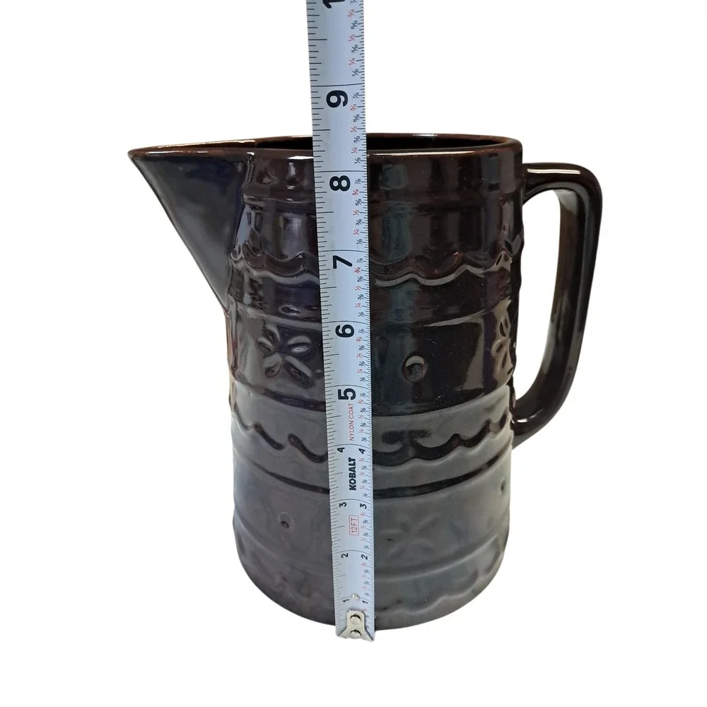 Vintage Marcrest Stoneware Ovenware Pitcher Daisy Dot Dark Brown Glaze 8
